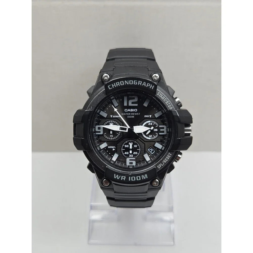 Casio Mens Black 50mm Chronograph Date 100M Sports Watch New Battery